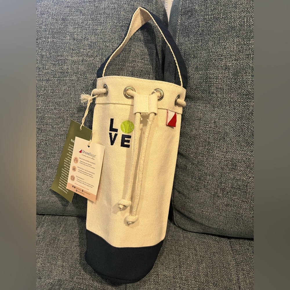 Canvas wine tote with Love Print tennis themed